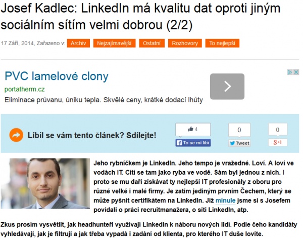 Objevit.cz 17.9.2014 | Josef Kadlec: LinkedIn má kvalitu dat oproti jiným sociálním sítím velmi dobrou (2/2)