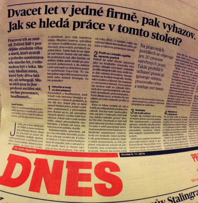 MF DNES 6.11. 2014 | Dvacet let v jedné firmě, pak vyhazov. Jak se hledá práce v tomto století?