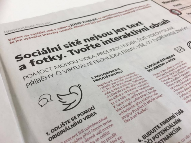 Hospodářské noviny, 21.3. 2017 | Sociální sítě nejsou jen text a fotky